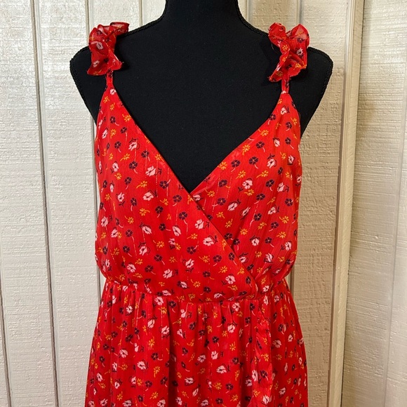 Madewell Ruffle Strap Wrap Dress in Metallic Striped Prairie Posies, size 6. NWT - Picture 3 of 7